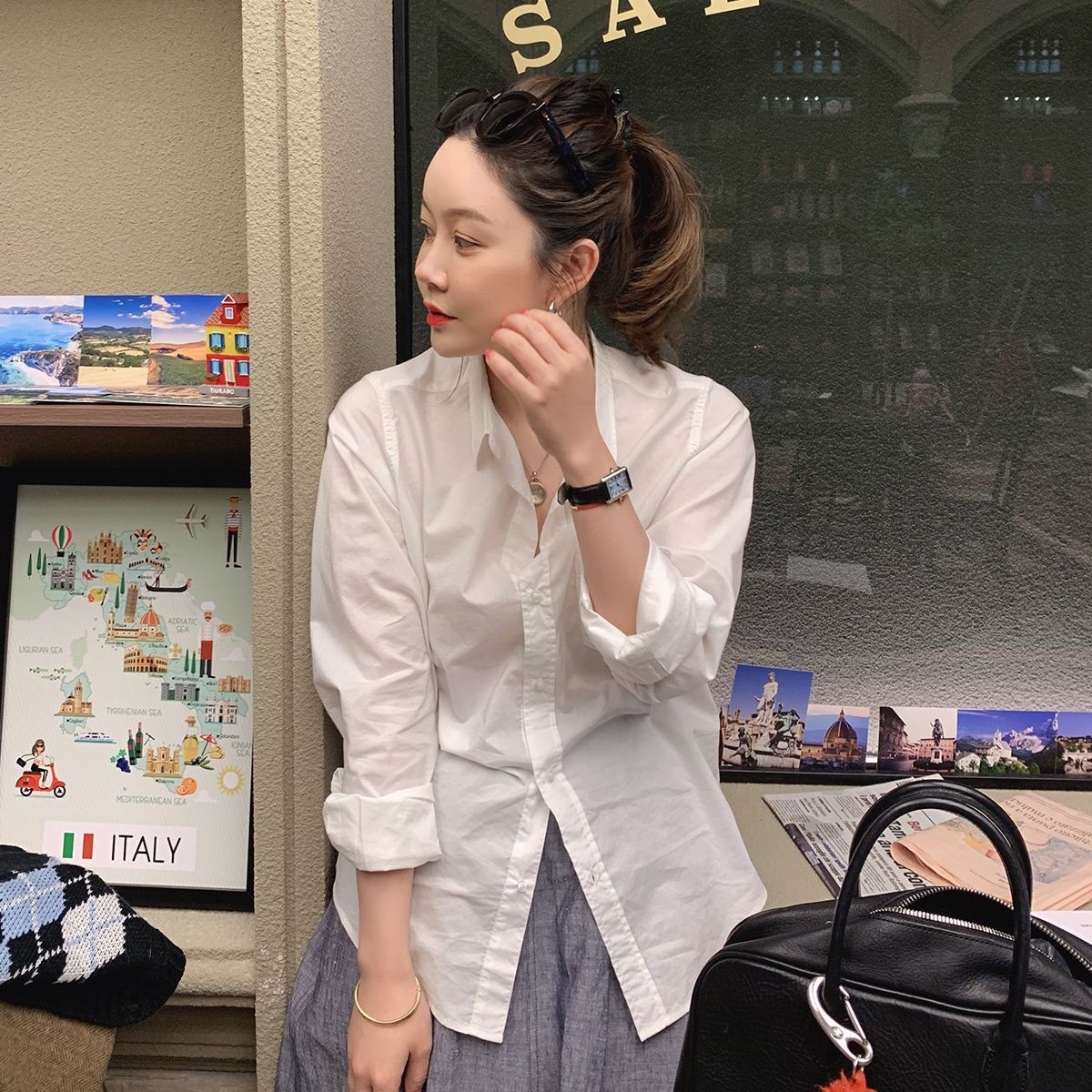 長袖 白 シャツ レディース インナー ゆったり アウター 塩系 シャツ トップス おしゃれ デザイン性120
