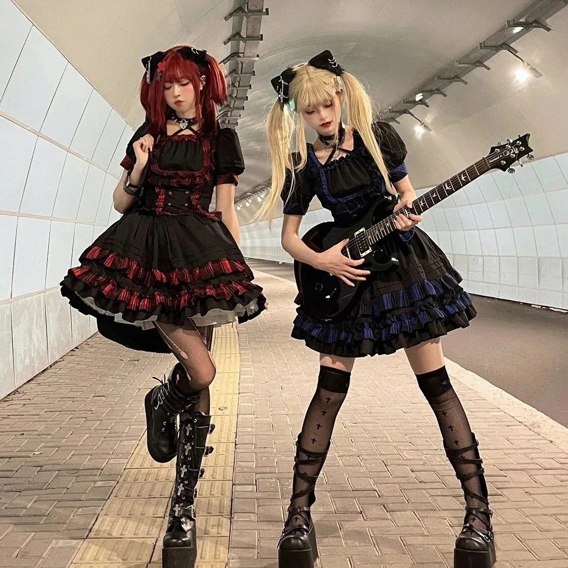 2025年新作店長おすすめ！韓国マッシュクール パンクキャット＊パンクロックロリータスプリット2点セットメイド服 洋装