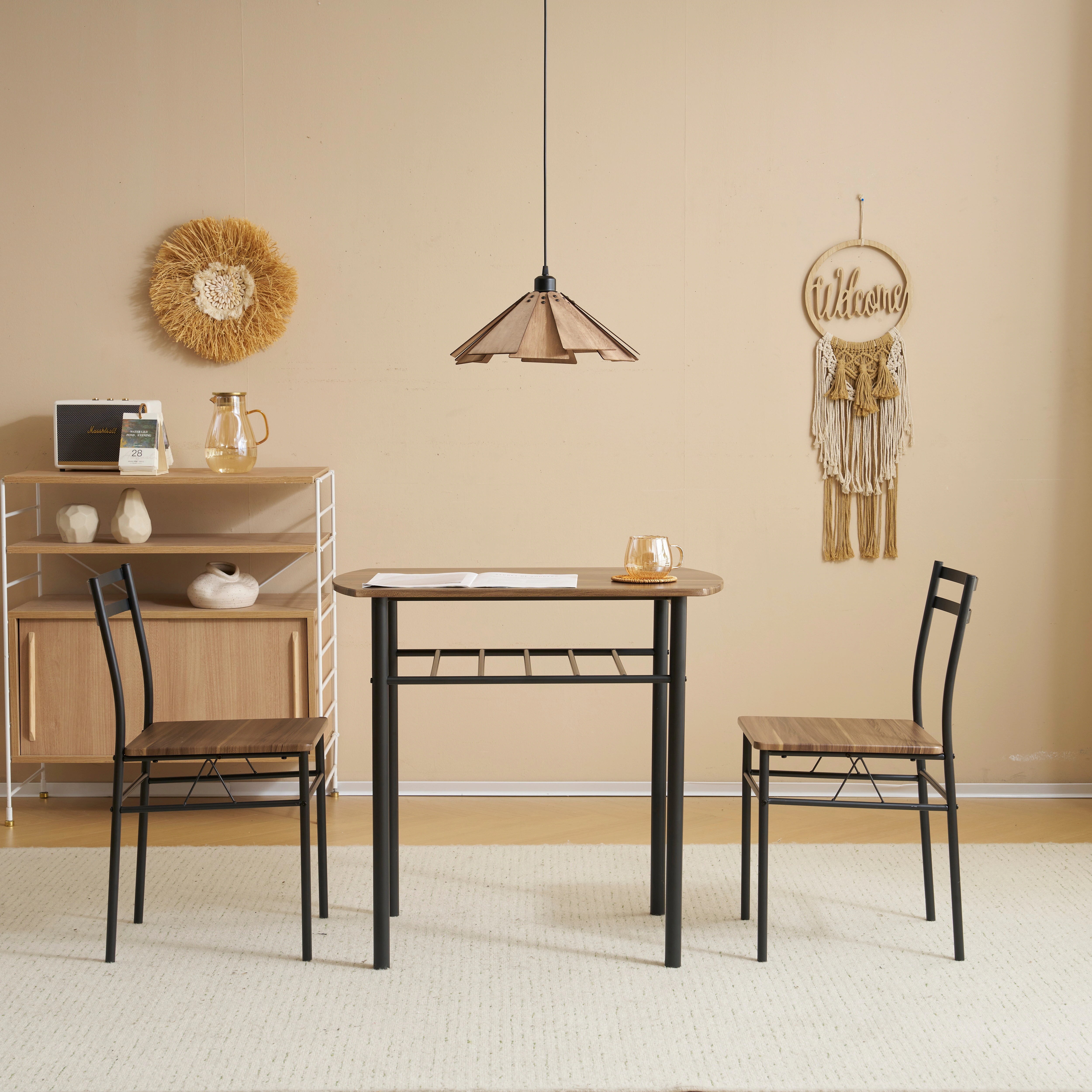 8ダイニングセット 2人用 3点セット 食卓 テーブル 収納付き おしゃれ コンパクトサイズ リビングテーブル セット(テーブル×1チェア×2) カップルテーブル 木目調 おしゃれ 北欧11