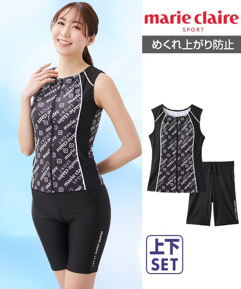 ラッシュガード marie claire SPORT 全開ジップノースリーブタンキニセパレート水着