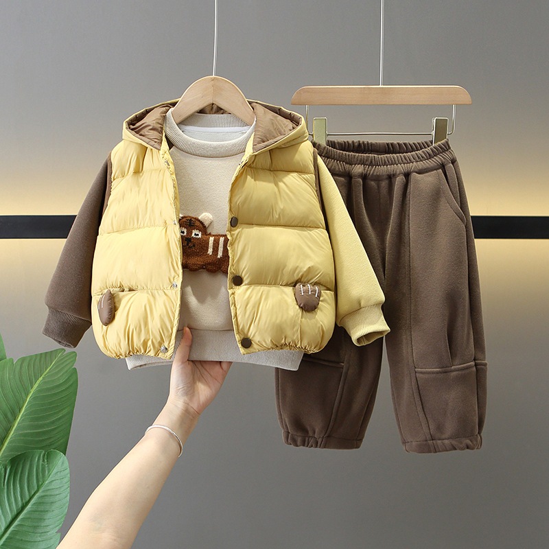 男の子の冬服プラス綿ベストコート長ズボン3点セット秋冬の新しい子供の厚手洋風スーツ赤ちゃんの服