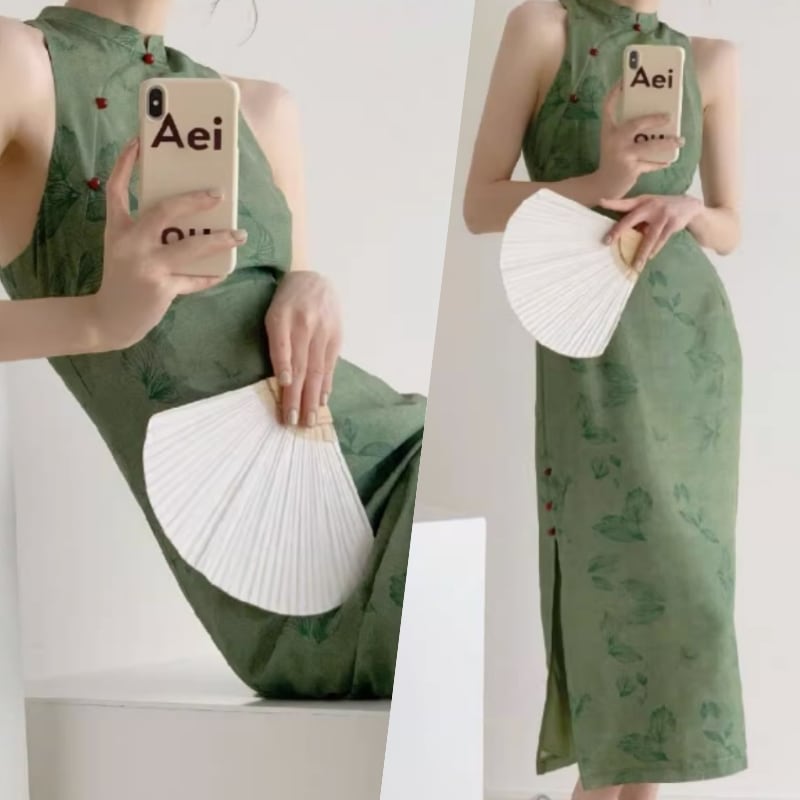 ワンピース ドレス レディース ワンピドレス タイト チャイナ チャイナドレス 中華 ハイネック 透け感 シースルー 上品 ミディ丈 袖なし ノースリーブ スリット 色っぽい セクシー