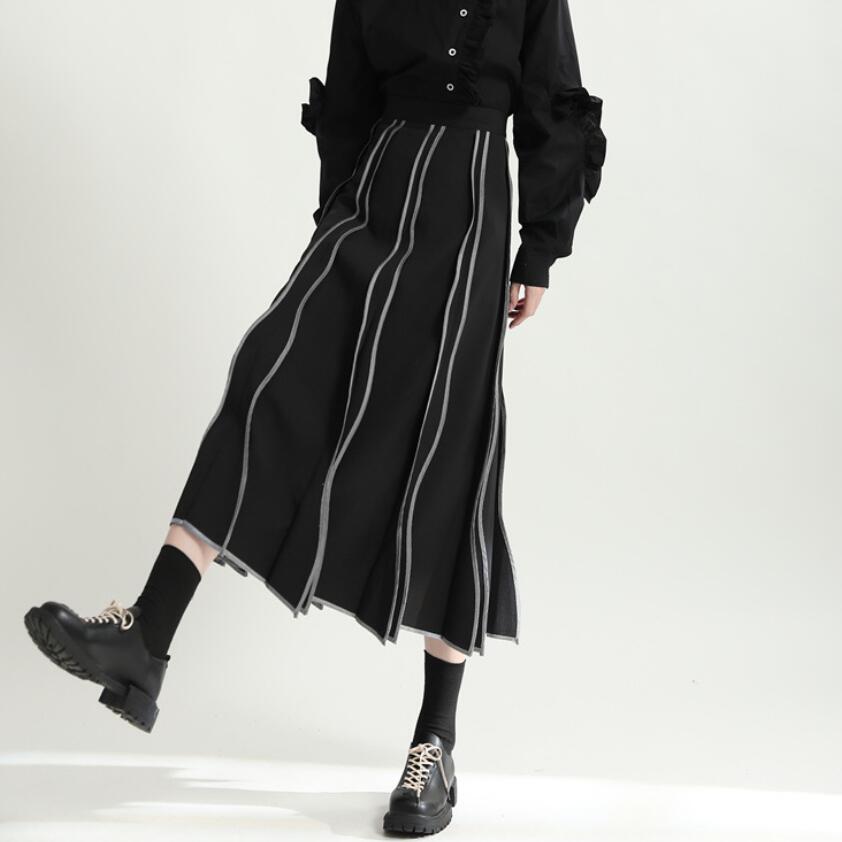 スカート プリーツ ロング丈 秋 冬 フレアスカート バイカラー スカート Aライン ボトムス 春 秋 レディース 個性的 華奢見え 体型カバー おしゃれ ゆったり カジュアル ラル 女子のカッ