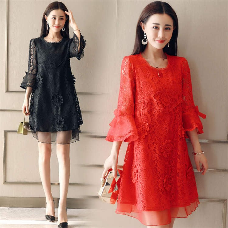 ワンピースレディースレース優雅長袖エレガントミディアム丈ガールズプリンセスシースルーお呼ばれ二次会