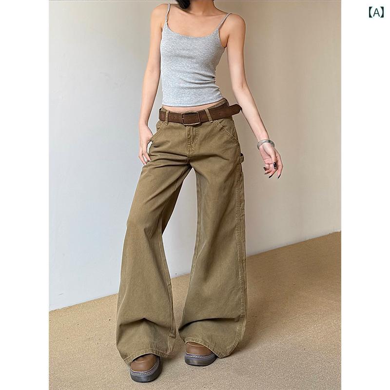 カーゴパンツ　メンズ　レディース ドン クライ アメリカン レトロ ウォッシュ ホット ガール オーバー オール レディース ストレート モップ フロア カジュアル ストリート パンツ