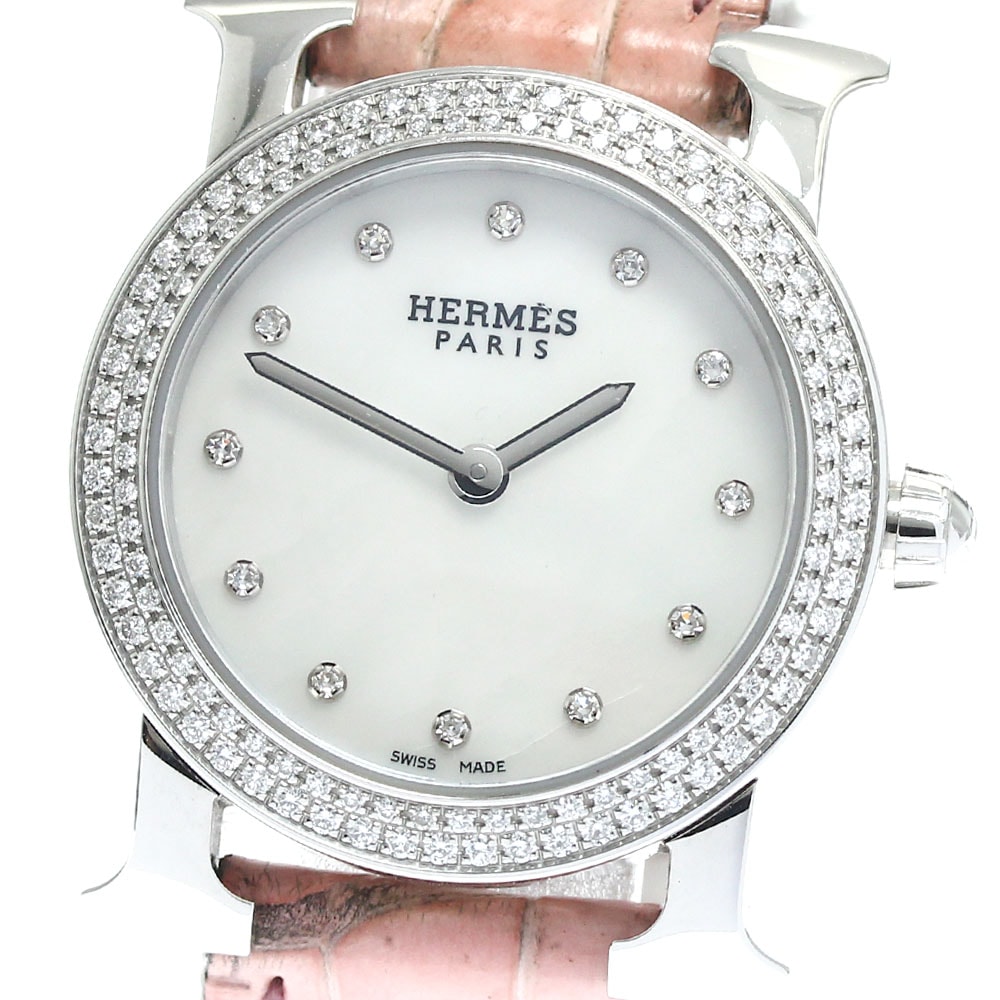 訳あり エルメス HERMES HR1.230 Hウォッチ ロンド 12P ダイヤベゼル クォーツ レディース _896503【中古】
