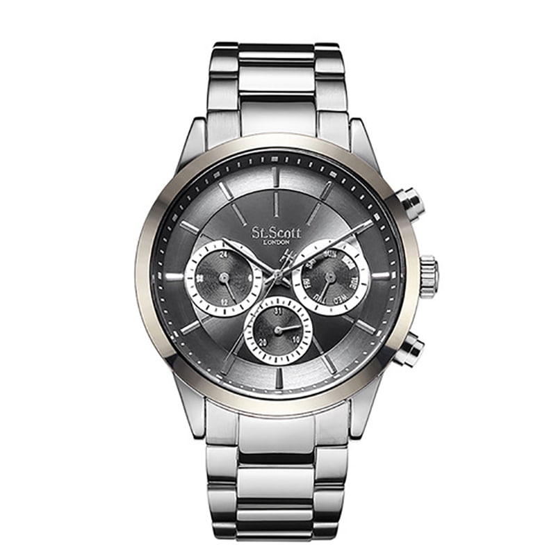 ST3056SGS Men Watch Alloy Metal Case Non-Scratch Hard Mineral Glass 3 Sub Dial