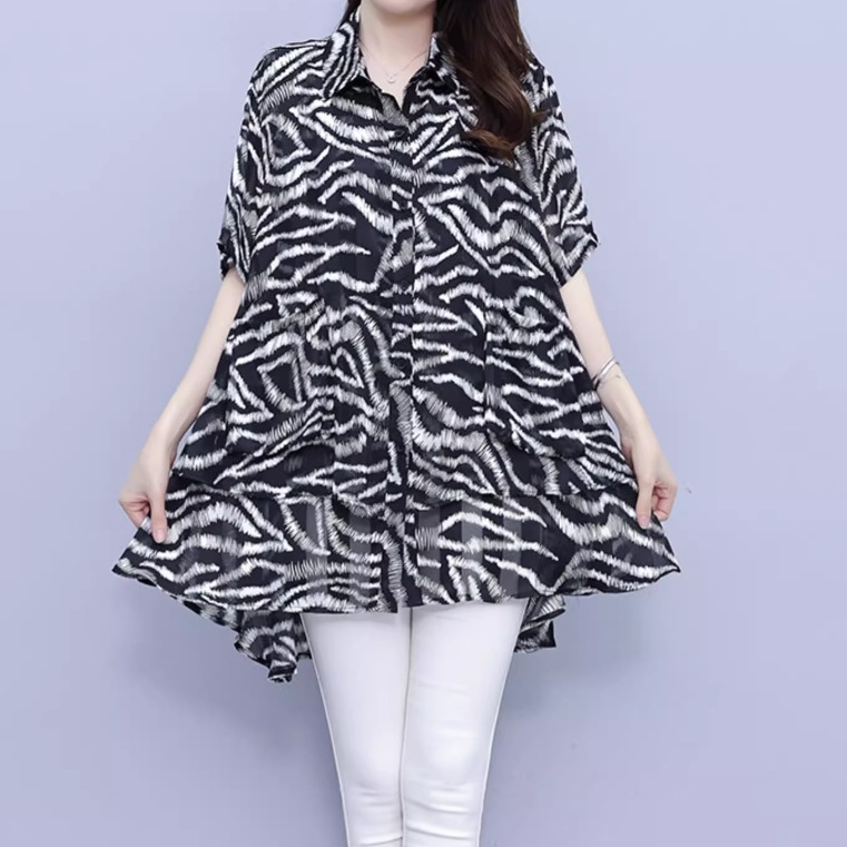 レディース トップス シャツ ブラウス 前開き ミッドレングス 半袖 襟付き ワイド シフォン ボタン 薄手 かわいい 大人可愛い きれいめ シンプル カジュアル 上品 おしゃれ かっこいい レトロ