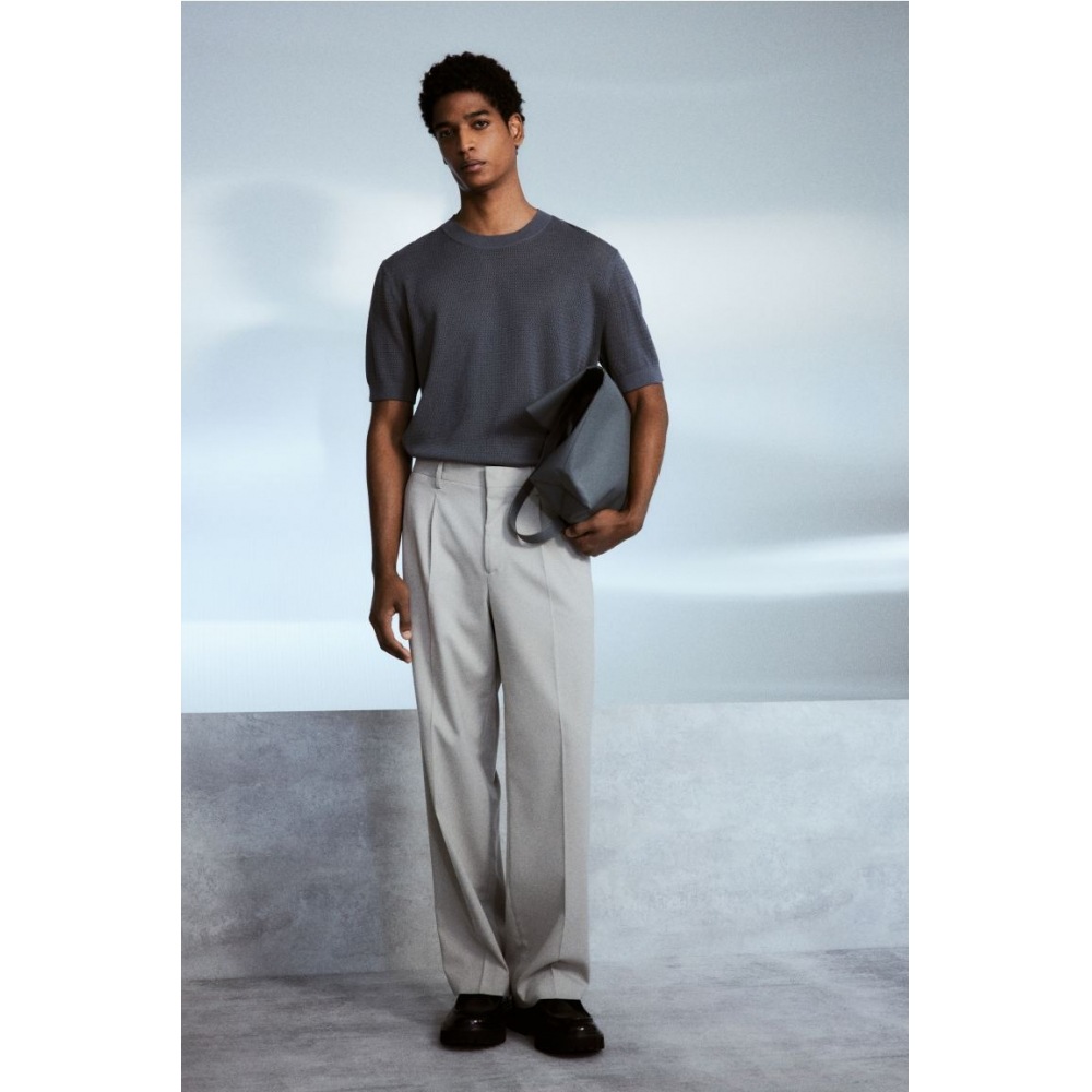 H&M レギュラーフィットホールニット T シャツダークグレー