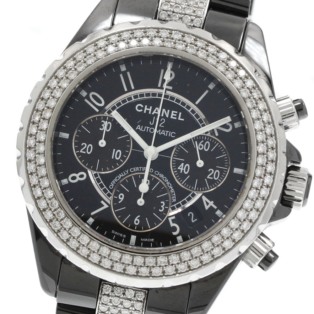 ベルト訳あり シャネル CHANEL H1706 J12 デイト クロノグラフ ダイヤモンド 自動巻き メンズ _947325【中古】