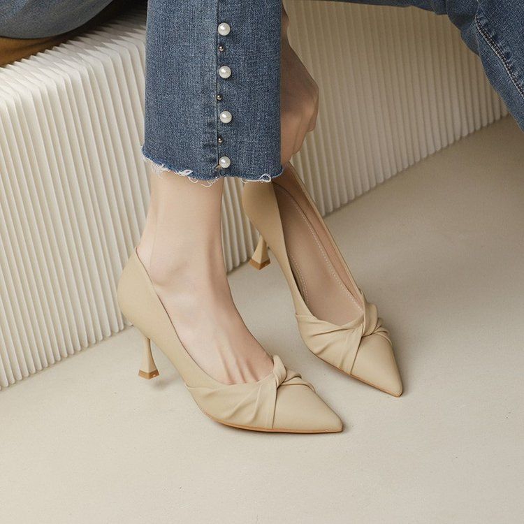 スタイルアップヒールパンプス スタイルアップヒールパンプス パンプス パンプス レトロな雰囲気の白いハイヒール細ヒールの革靴黒セクシーで疲れない足先の尖った靴