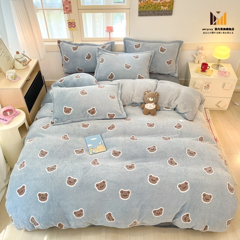 あったか 布団カバー 3点セット 寝具カバー シングル ダブル 4点セット 掛けふとんカバー セミダブル おしゃれ 北欧 フランネル 可愛い ポポクマ 静電気防止 あったか おしゃれ フラットシーツ