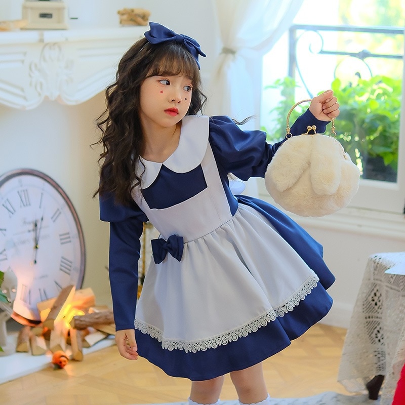 ハロウィン子供用コスチューム 長袖 不思議の国のアリス メイドコスチューム プリンセスドレス 女の子 ロリータ パフォーマンスコスチューム
