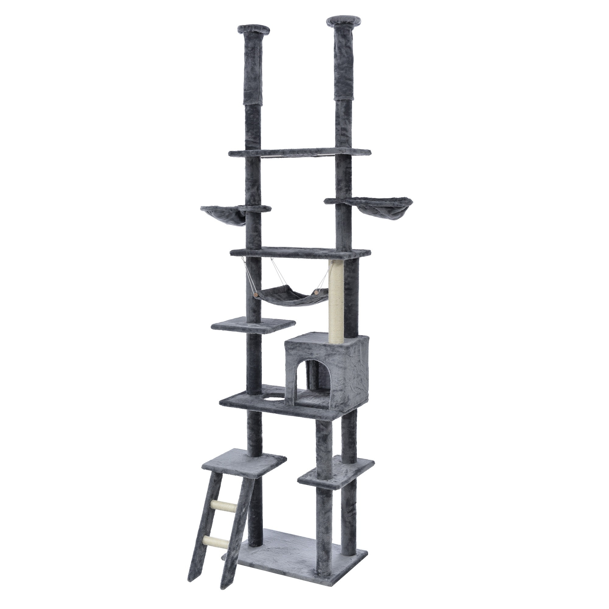 【赤字覚悟 在庫一掃】【元SKU:TX033483】キャットタワー 突っ張り 全高235-258cm 　ハンモク　ブラウン【グレー】 6,577円
