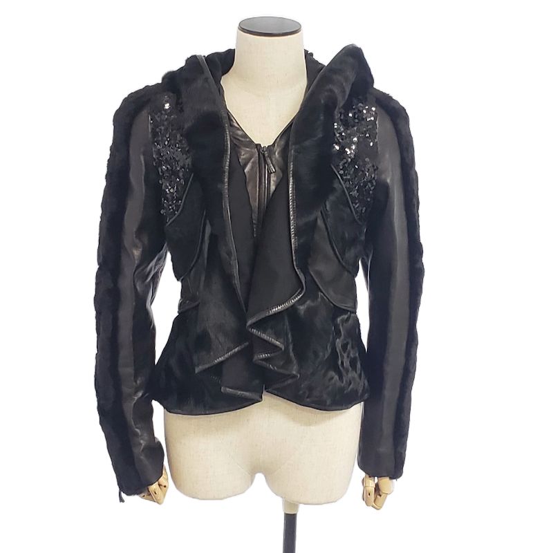 サイズ44 シルクxレザー イタチ ブラック/180135【中古】