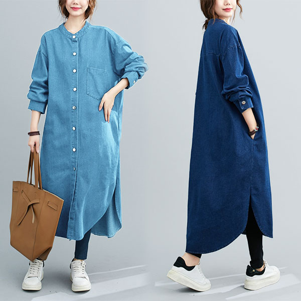 2A44デニムワンピース デニムコート デニムワンピース 羽織もの 重ね着 カジュアルシャツワンピースレディース オシャレ 羽織る 女性