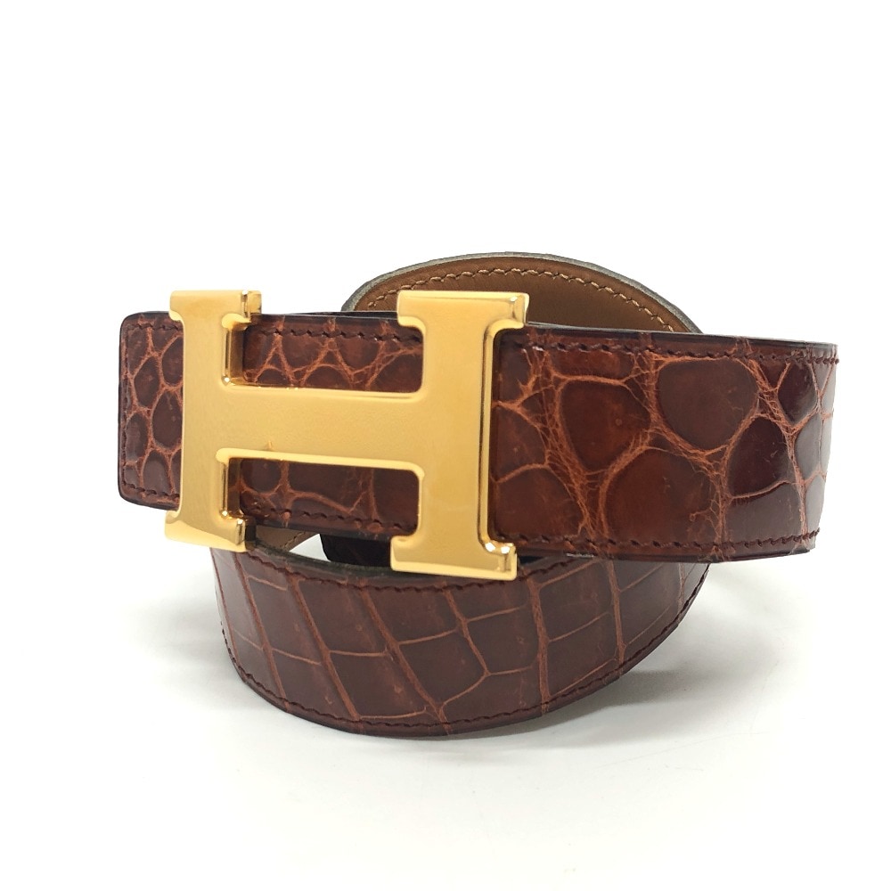 ベルト ポロサス コンスタンス Hバックル ベルト コンスタンス 革ベルト クロコダイル ブラウン