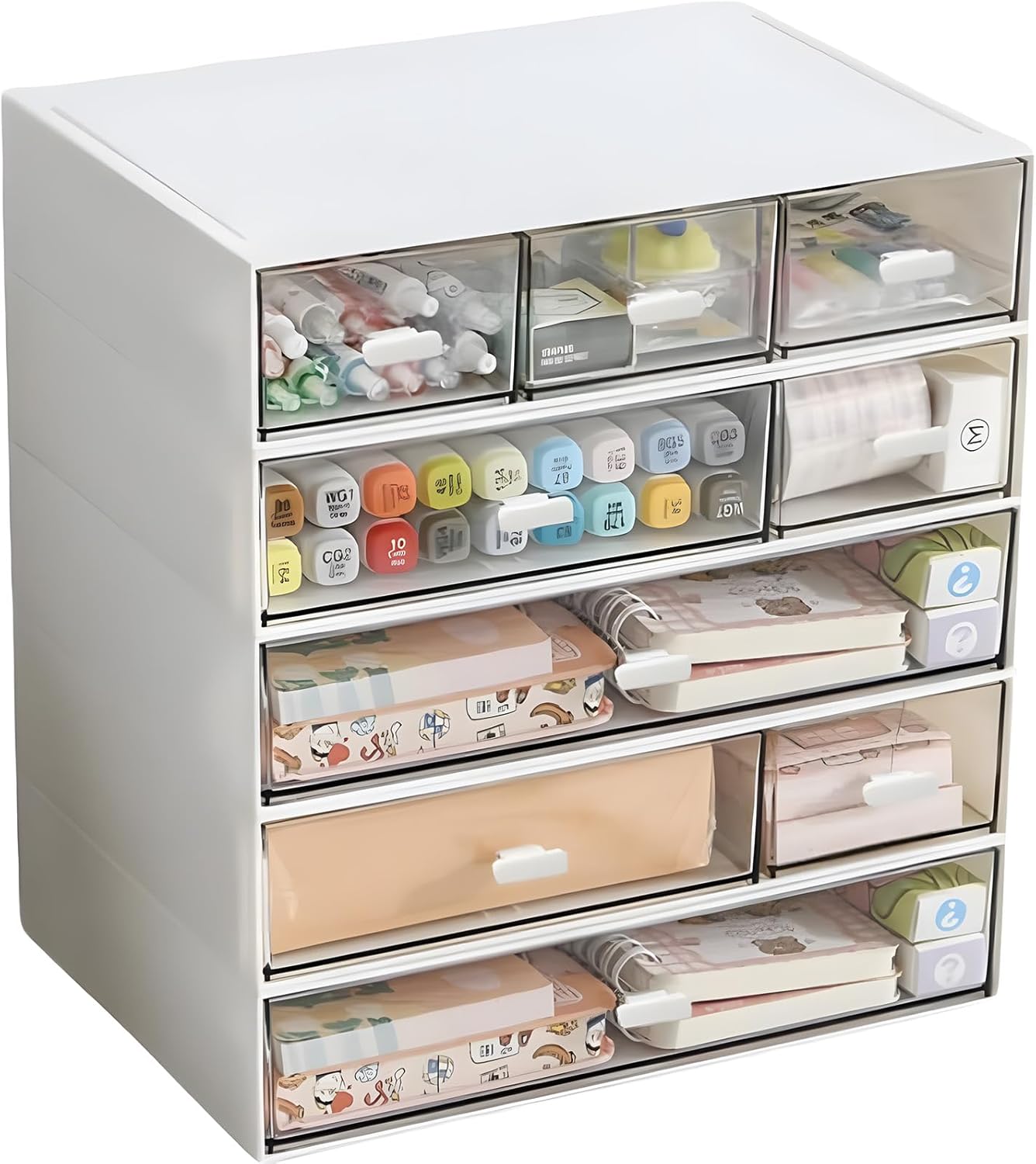小物入れ 引き出し 卓上収納ケース 組み合わせ自由 小物棚 化粧品 文房具 デスク収納 組立不要 (23cm*17cm*25cm-5段式)