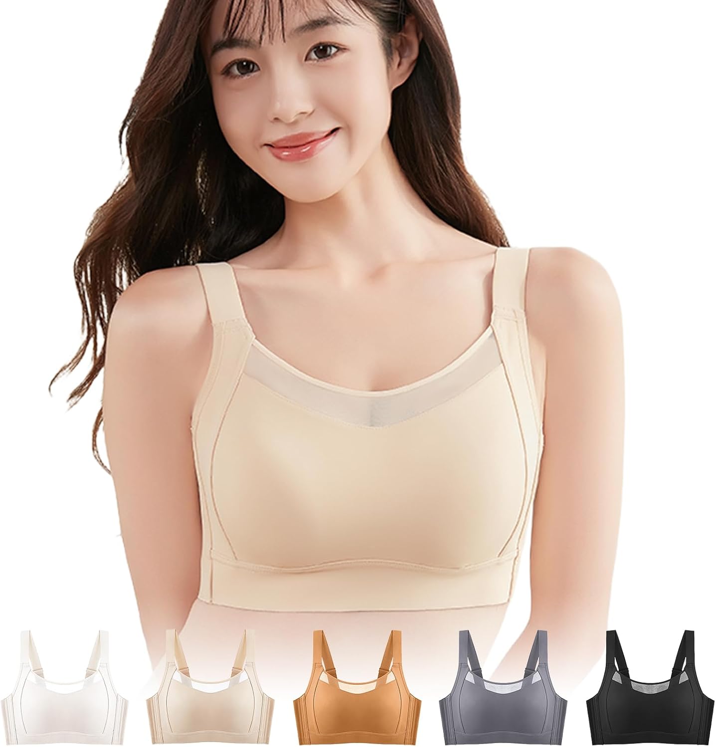 シームレスブラノーワイヤ脇高設計揺れ軽減着痩せ効果昼夜兼用大きいサイズ対応