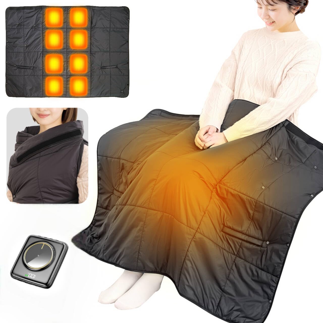 【2025新登場6Way1式】電気毛布 ひざ掛け 電熱肩掛け毛布 USB給電 速暖 温度調整 電熱 カーペット ヒーター内蔵 男女兼用 防寒 防風 着る毛布 保温 暖房器具 防寒対策 軽量 中綿 快