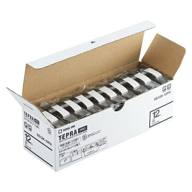 KING JIMキングジム「テプラ」PROテープ エコパック白ラベル 12mm 10個パック SS12K-10PN