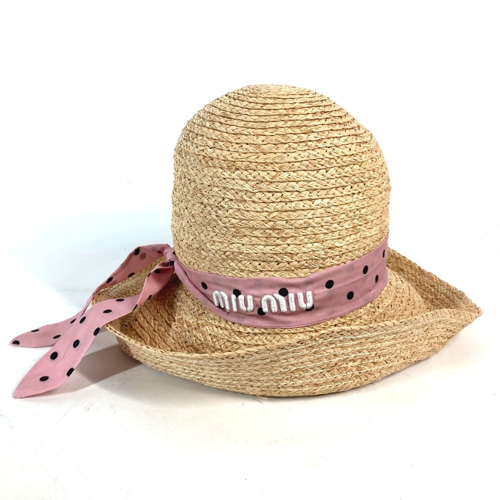 ハット 5HC245 ドット 水玉 リボン りぼん 麦わら帽子 ストローハット サマーハット ハット帽 帽子 ラフィア ピンク