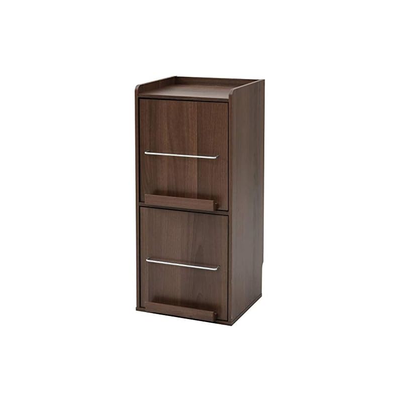 【即納】山善 ディスプレイラック マガジンラック 幅35.5奥行33高さ82.5cm 天板こぼれ止め 中棚高さ調節可能 左右開閉式 組立品 ウォルナット CDM-1X2D(WL)