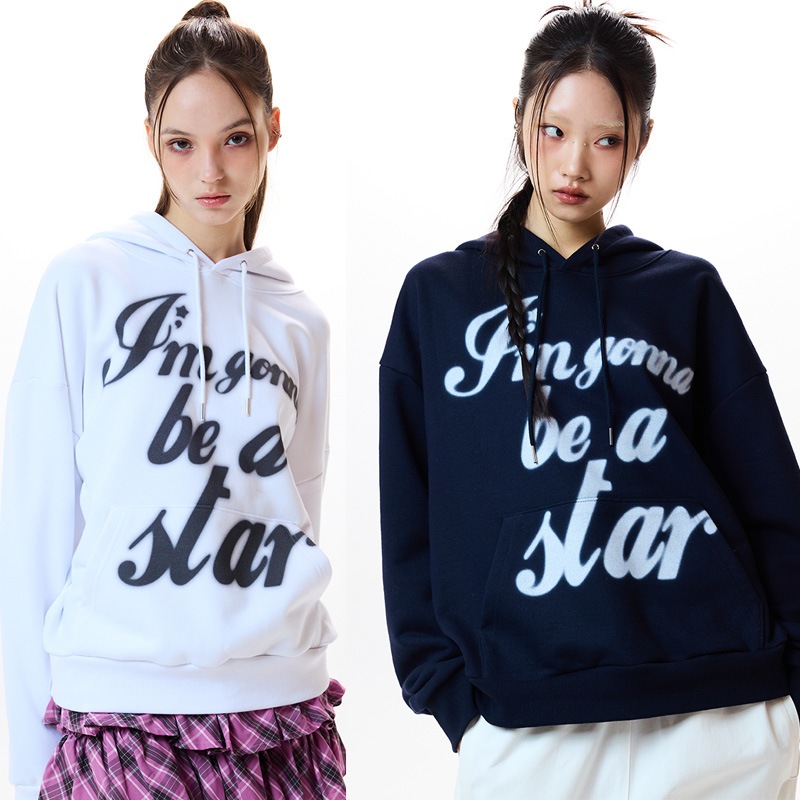 IM LETTERING HOODIE_WHITE / NAVY