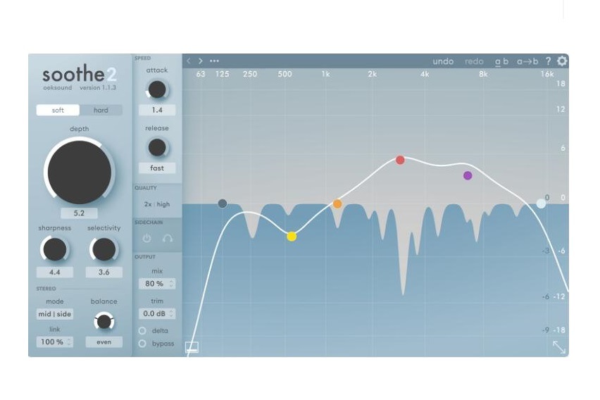 OEKSound Soothe2 共鳴抑制プラグインミキシングエフェクタ共鳴ピーク抑制除去自動バリ除去オーディオ滑らか