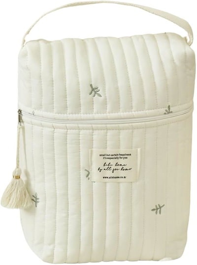 他サイト： 哺乳瓶ポーチ ミルクケース おむつポーチ オムツバッグ 持ち運び コンパクト(ベージュ(はっぱ))の商品画像