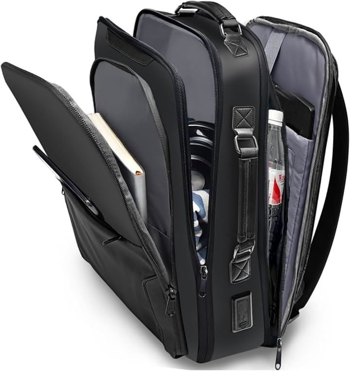 ビジネスリュック 薄型 リュックサック メンズ スクエアリュック 2way 通勤リュック 拡張 多機能 シンプル 軽量 大容量 PC 通学 A4リュック 高耐久 おしゃれ(ブラック)