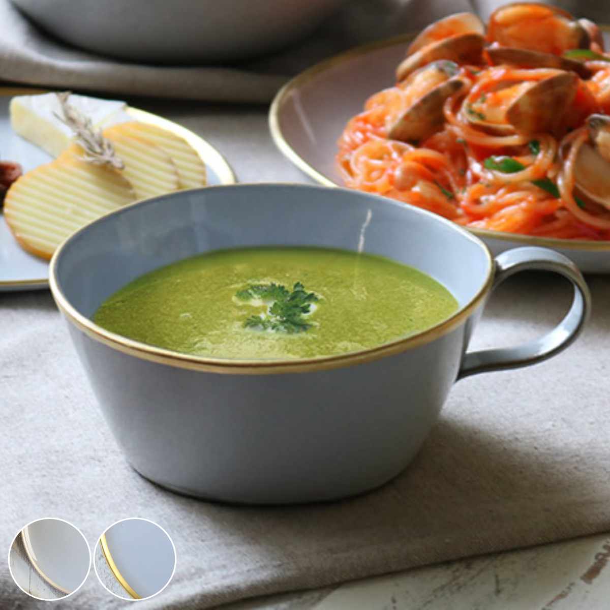 スープカップ 380ml スリール Sourire 笠間焼 カップ 食器 洋食器 陶器 日本製 ゴールド スープボウル 取っ手 中鉢 マグカップ ボウル マグ シリアル スープ 取り鉢 グレー