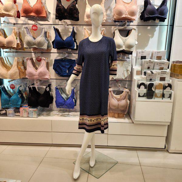 [釜山店] ポリボーダープリント 女性ホームウェア ワンピース GW6030 NAVY