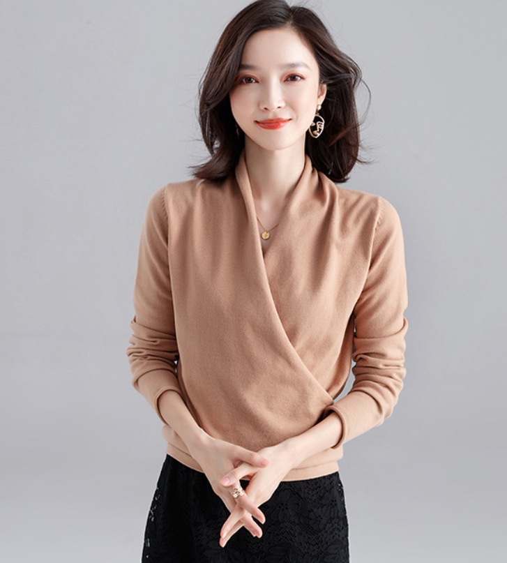 トップス デート モテアイテム ニットソー 長袖 カシュクール ウール 可愛い きれいめ 上品 おしゃれ かっこいい 可愛い ラブリー キュート ガーリー クール モード系 セクシー