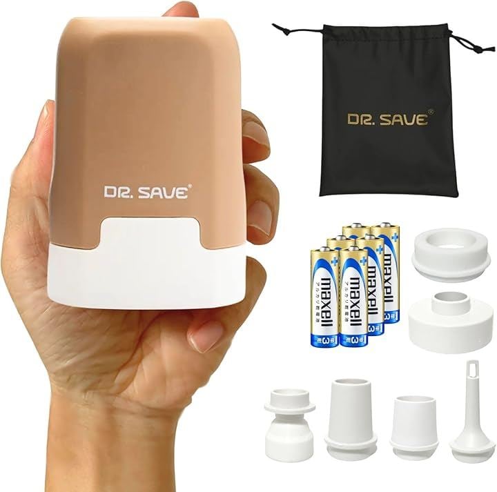 DR.SAVE 乾電池式圧縮エアポンプ MAGIC 旅行 寝具 アウトドア 2in1で空気抜き・入れ 大風量300L/min アルカリ乾電池６本付属 (ミルクティブラウン)