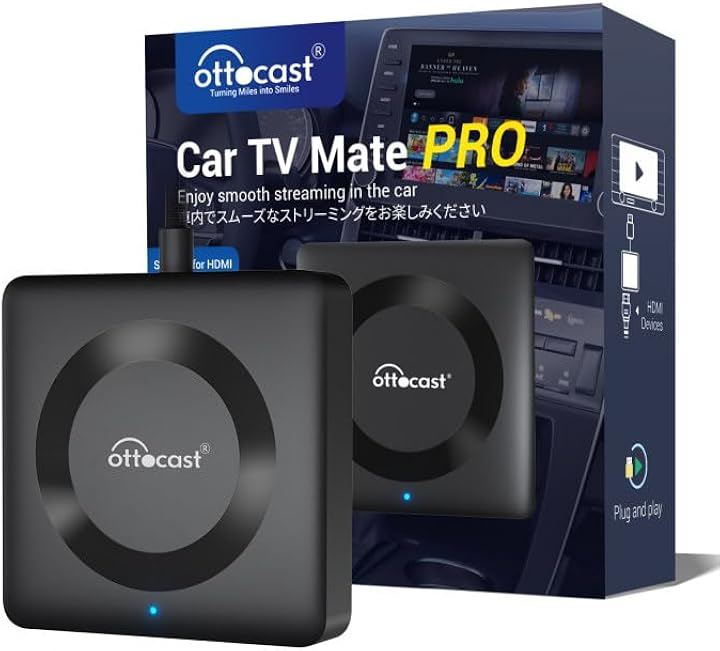 オットキャスト Car TV Mate Pro カーテレビメイト HDMI出力のTV stick/スクリーンキャスター/DVDなど接続可能 ワイヤレス 技適取得済み品 (ブラック)