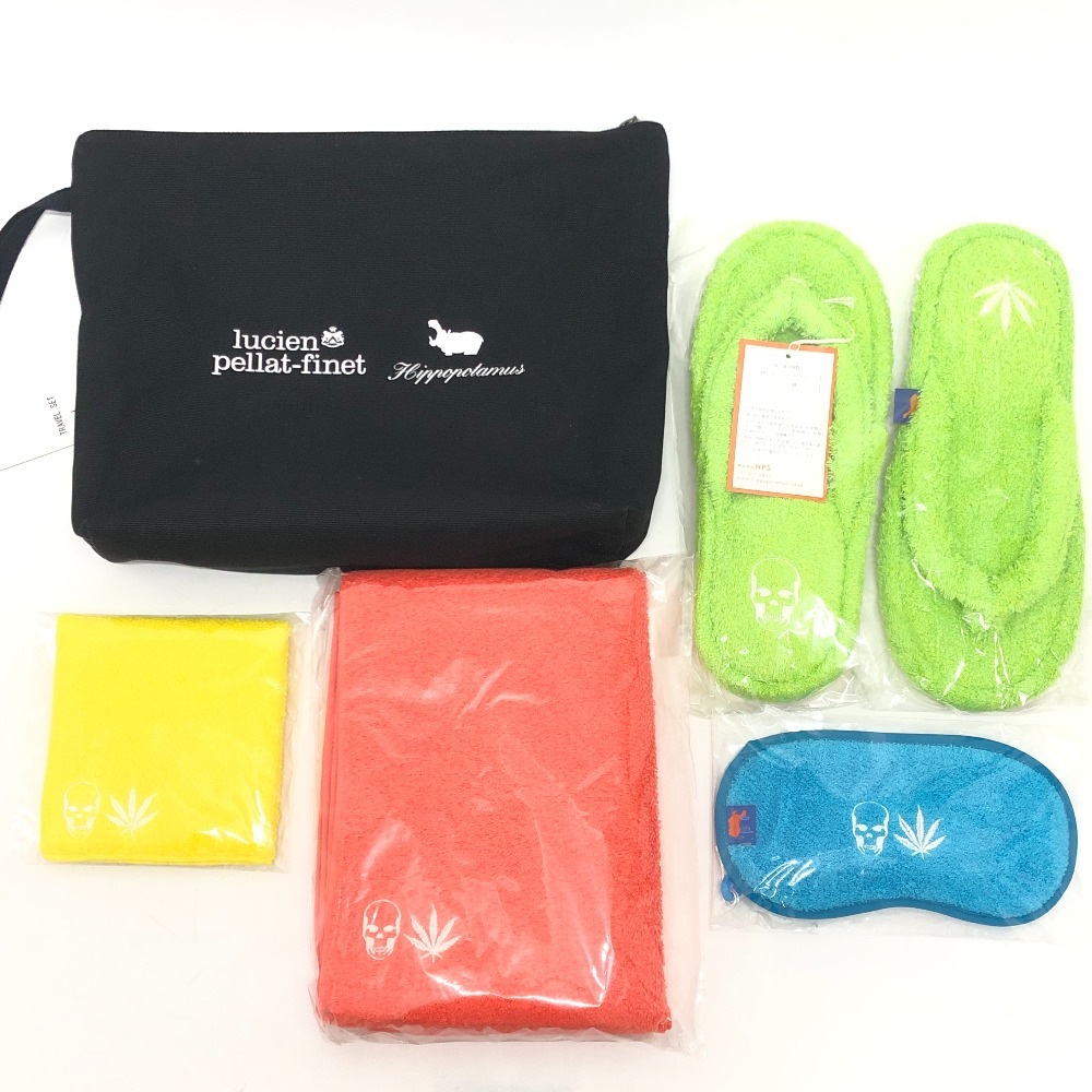 Lucien Pellat-Finet ルシアンペラフィネ トラベルケース スカル ヒポポタマス コラボ 雑貨 セット タオル コットン ブラック