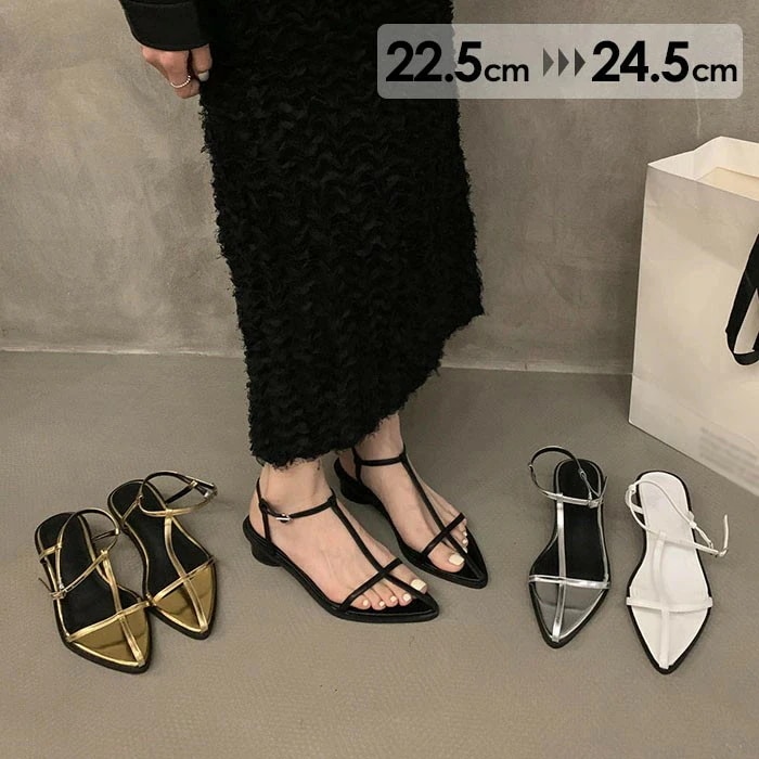 【期間限定】華奢ストラップサンダル レディース ポインテッドトゥ サンダル かかとあり 夏 ベルト チャンキーヒール 太ヒール 安定感 靴 女性 大人 美脚 シューズ dj064n1n1jc