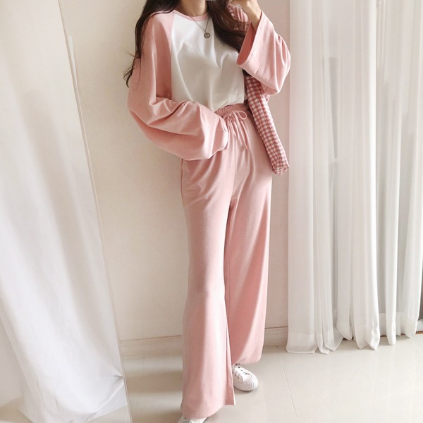 送料0円!韓国ファッションセトゥセトゥ クロップナグラン バンディング パンツ セット(set776)