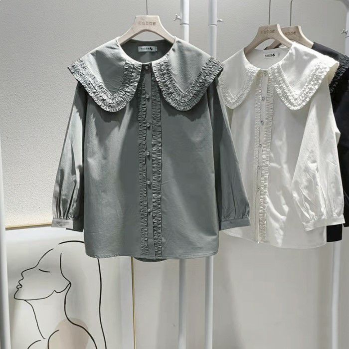 【一部】【】 2024年 秋冬 4color フリルカラー シャツ レディース トップス 長袖 カジュアル かわいい フェミニン きれいめ 大人可愛い 上品 きれいめカジュアル 大人ガーリー 大人カジ