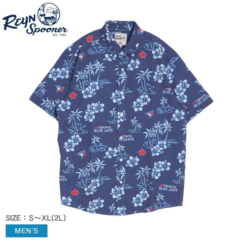 半袖シャツ メンズ トロント ブルージェイズ ゲームデー パフォーマンス ボタン フロント ネイビー 紺 M629113124 MLB コラボ 柄 アロハ 野球 チームロゴ