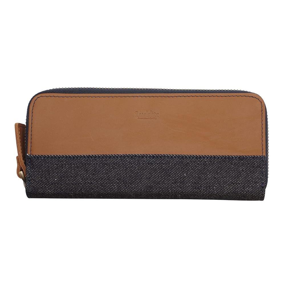 ラダイト(Luddite) 革コンビ ラウンドジップ ペンケース 2 【キャメル】デニム 本革 筆箱 LDKC-RZP2-09