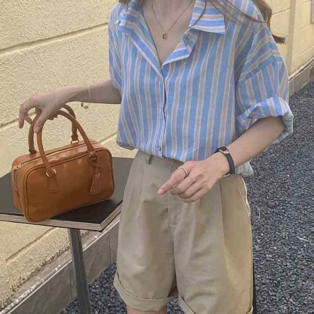 セットアップ カットソー 個性的 パンツ ブラウス 襟付き ボタン 前開き 5分袖 かわいい