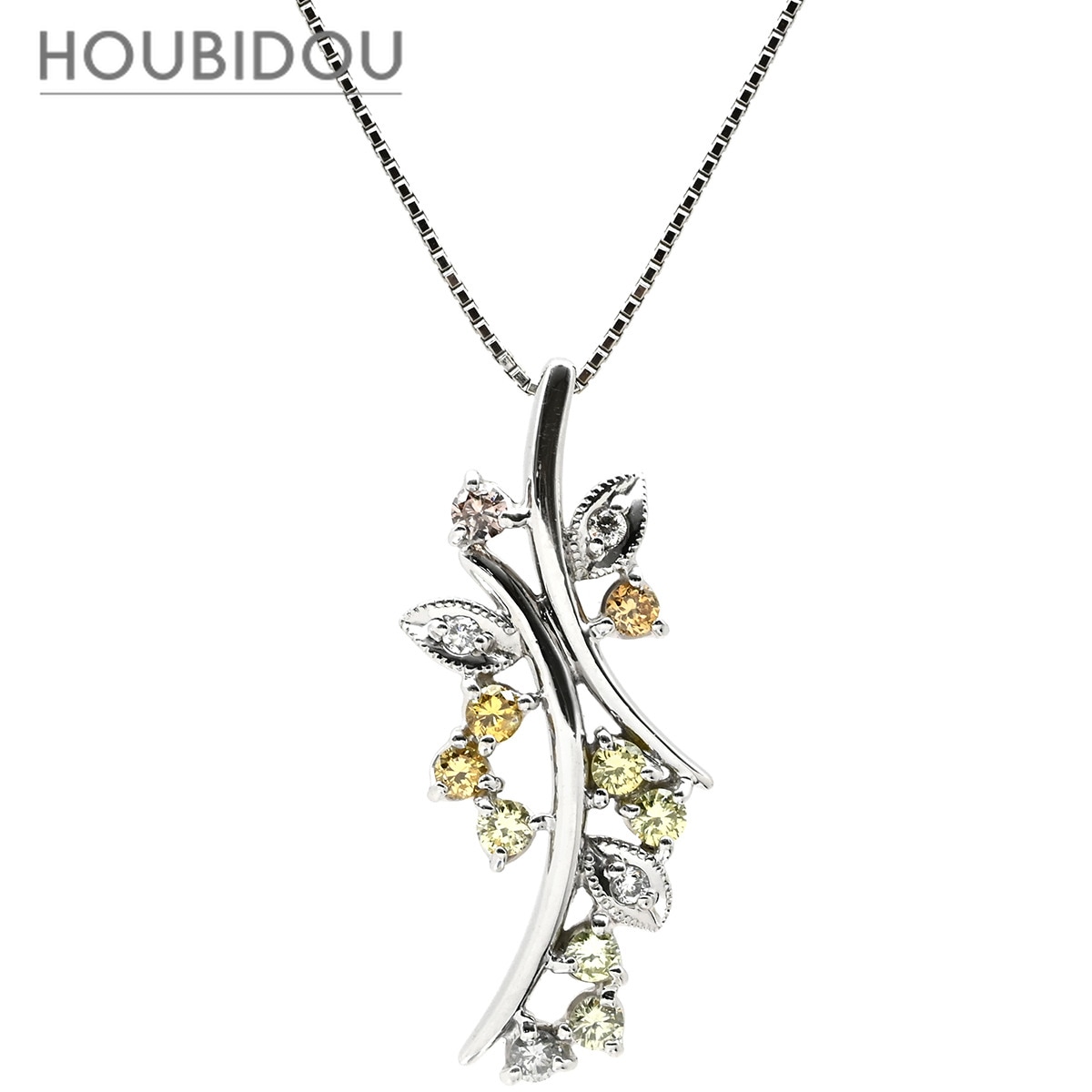 ネックレス ダイヤモンド 0.50ct ペンダント ホワイトゴールド 750 18K WG 花 枝 フラワーモチーフ 【中古】