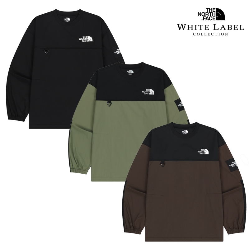 NM5MR57 ALBANY EX CREWNECK 切替デザイン 長袖トップス ラウンド襟 プルオーバー 軽やか 便利Dカン ポケット付き デイリーに使いやすい ブラック/カーキ/ブラウン