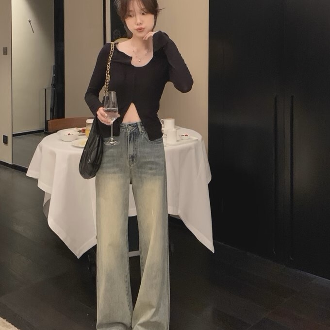 ボトムス パンツ Gパン ワイドパンツ デニムパンツ 膝下 ロング ロング丈 ワイド 綿 かわいい 大人可愛い きれいめ シンプル カジュアル 大人 おしゃれ お洒落 かっこいい レトロ アジアン