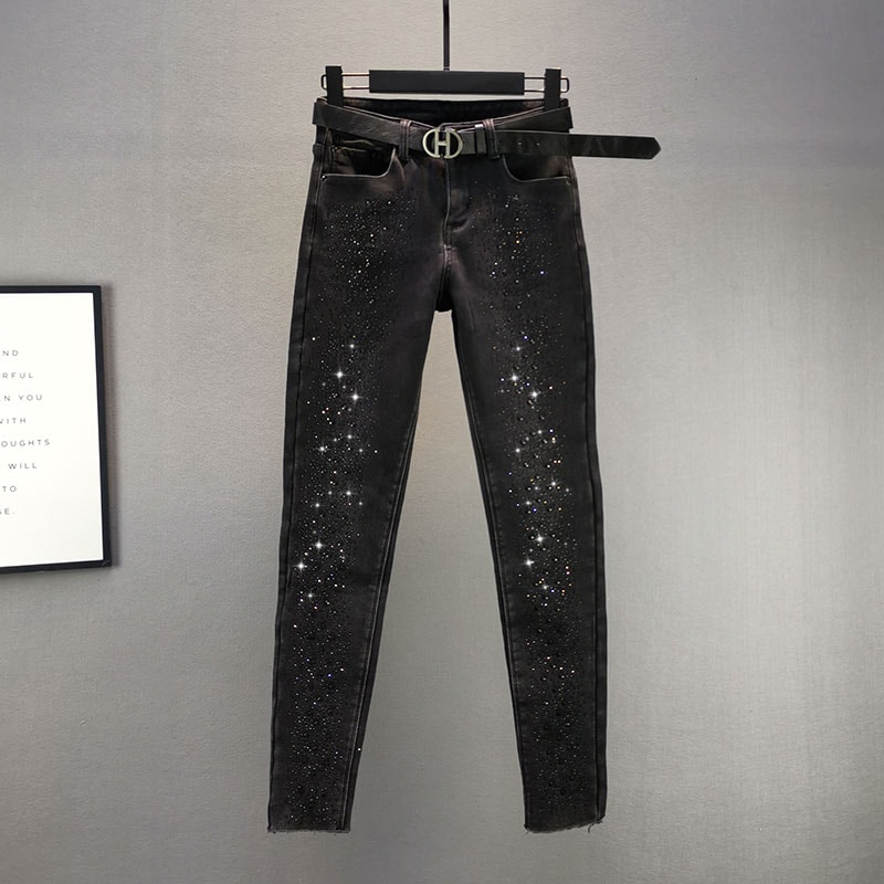 ボトムス パンツ Gパン デニムパンツ カラーパンツ ロング ロング丈 ストレート ベルト スパンコール デニム カラーデニム 厚手 裏起毛 異素材MIX おしゃれ お洒落 かっこいい 大人女子