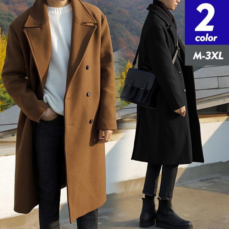 チェスターコートメンズロングコート膝丈アウター羽織りカジュアルゆったり紳士服無地厚防寒着痩せ秋冬韓国風通勤かっこいい