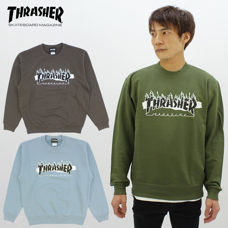 スラッシャー SPLIT FLAME STICKER CREW SWEAT (TH94335PL) メンズ クルースウェット