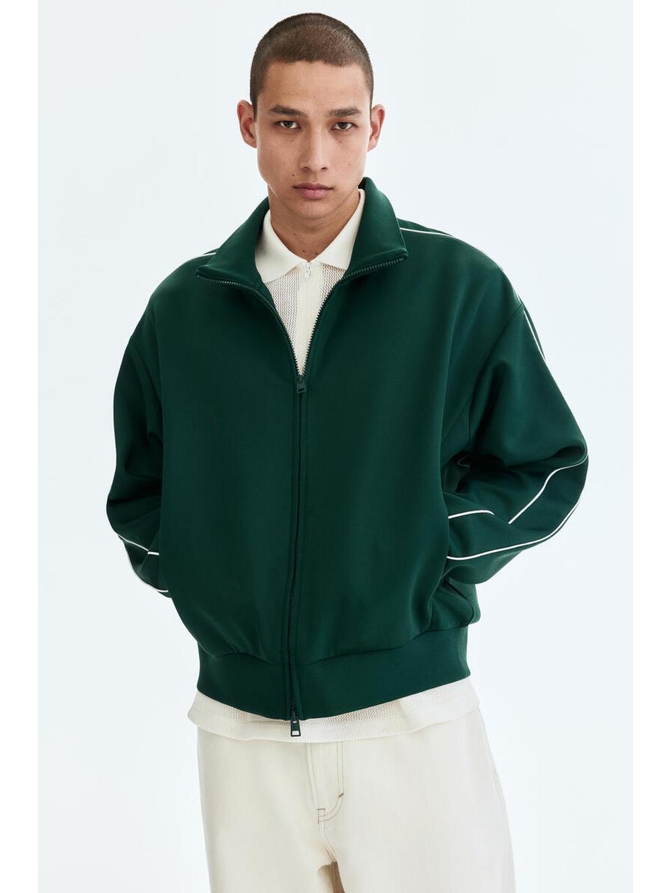 H&M スキューバトラックジャケットリラックスフィットダークグリーン 1344189002